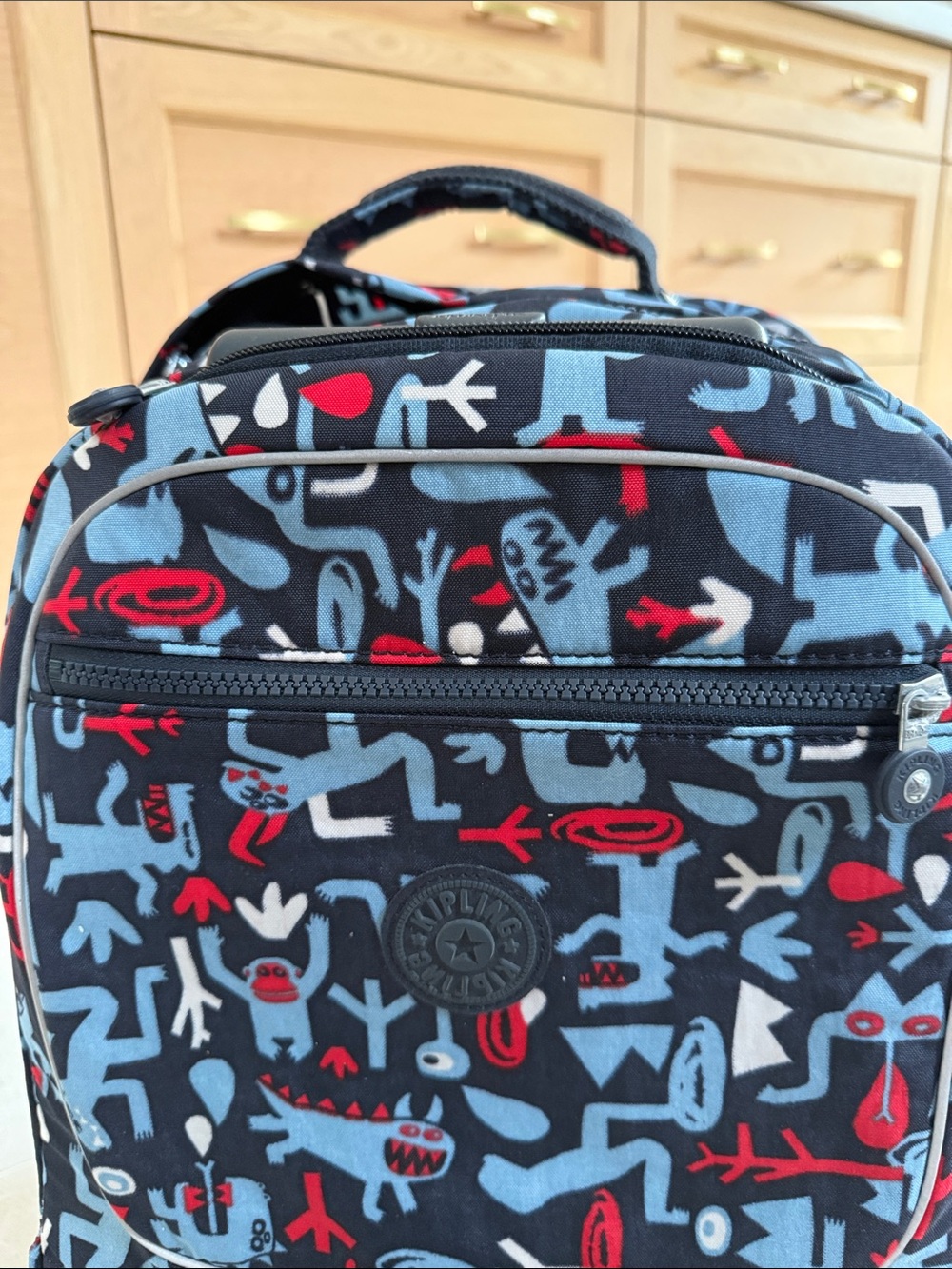 Kipling Black Backpack with Blue & Red Graphic Print